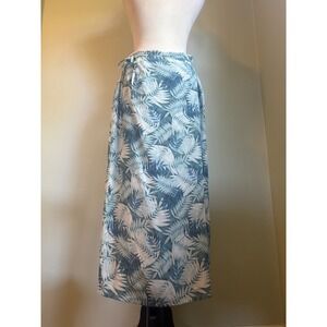 Boho resort whimsi  Petite Silk Wrap y2k Skirt Blue Teal Tropical Palm Midi 12P